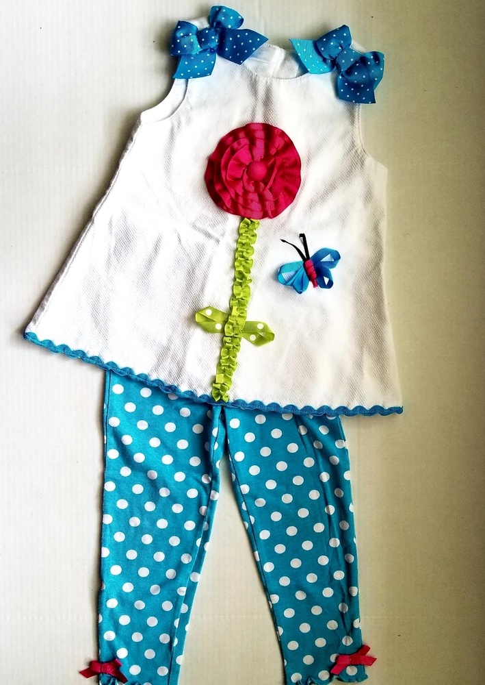 Ribbon tank and polka dot leggings set